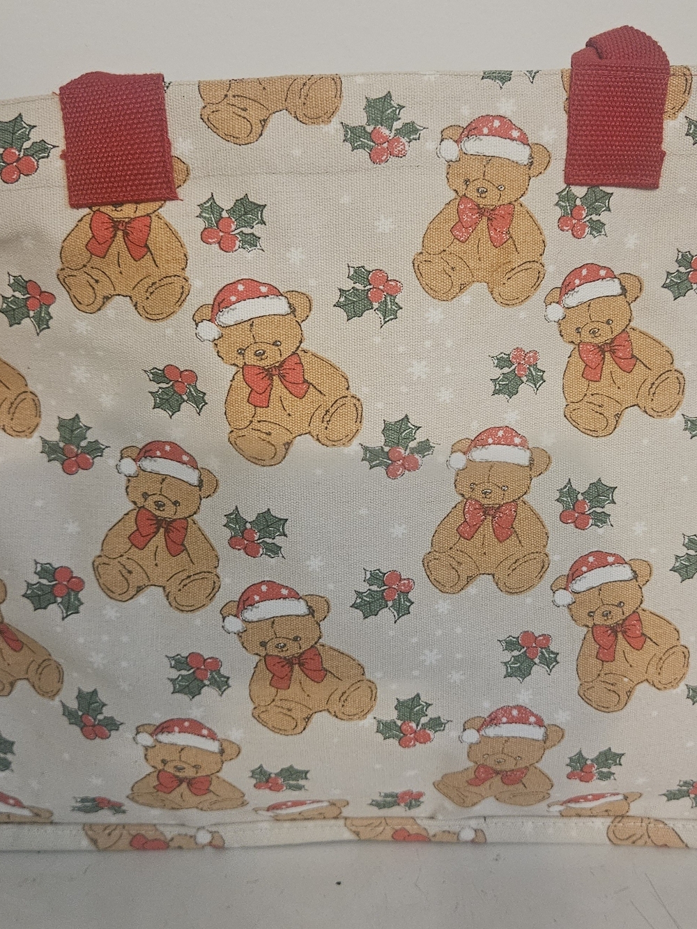 Festive Teddy Bear Pajama Set - Beige with Red Accents